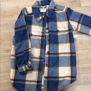Old Navy Blue and Tan Checkered Shirt Jacket